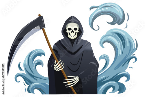 Grim Reaper with Scythe Halloween Illustration