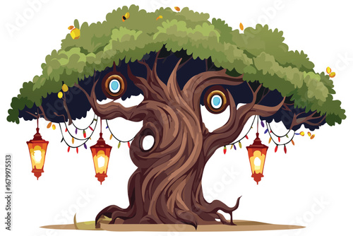 Fantasy Tree with Lanterns Illustration