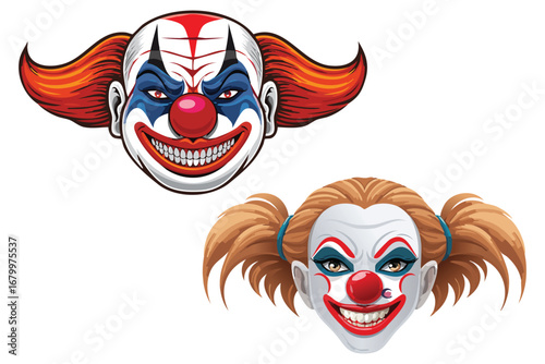 Scary Clown Faces Halloween Illustration