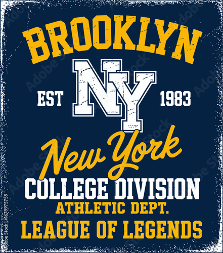 This design showcases Brooklyn college athletics with a vintage aesthetic, featuring bold lettering and vibrant colors, representing local pride and collegiate spirit.