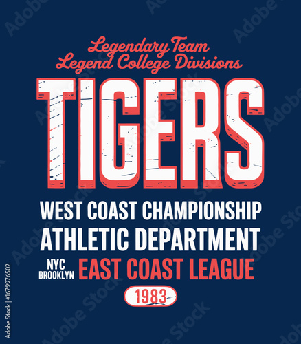 A retro college sports design celebrating the Tigers' legacy, featuring bold typography and a classic feel suitable for apparel and memorabilia.