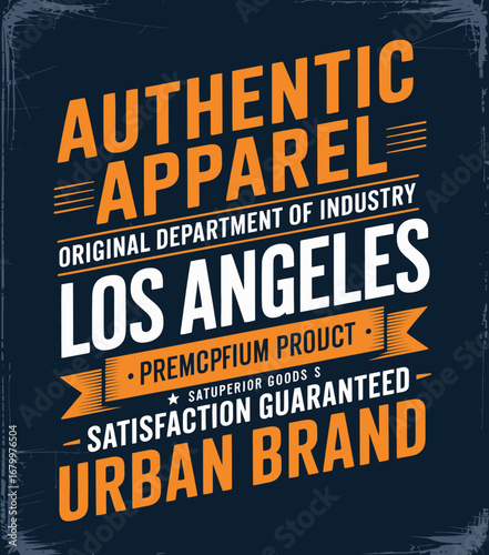 This image displays a bold and modern branding design for an urban apparel company based in Los Angeles, highlighting originality and satisfaction guarantees.