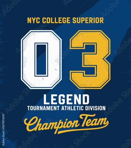 This image features a college athletic team jersey design showcasing the number 03, symbolizing passion for sports and team spirit within an educational environment.