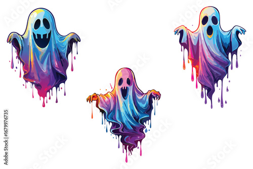 Colorful Dripping Ghost Halloween Illustration