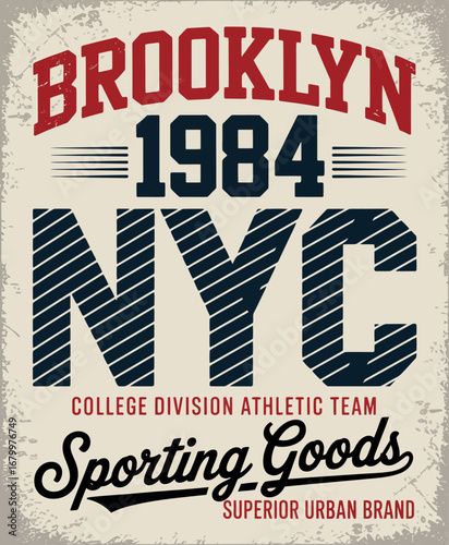 Showcasing 'Brooklyn NYC 1984' with a classic design, this image celebrates athletic spirit with artistry, ideal for college sports merchandising and proud representation.