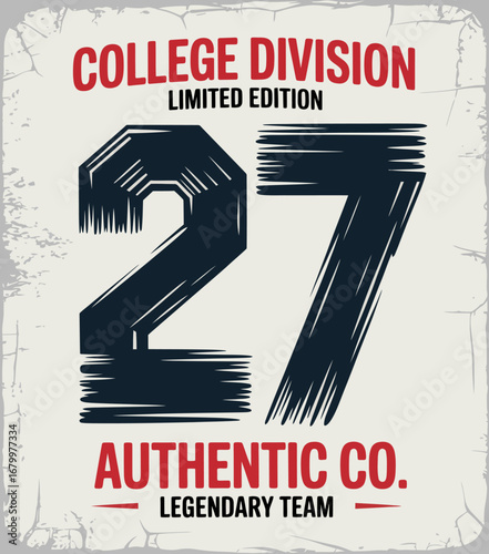 This design features the bold number 27 in a limited edition college division style, symbolizing authenticity and representing legendary teams for sports enthusiasts and fans.
