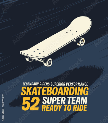 A stylish, minimalist skateboard design focused on superior performance and readiness to ride, appealing to modern skateboarding enthusiasts and their pursuit of excellence in the sport.