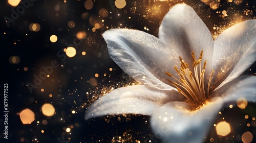 Elegant floral wallpaper with golden glitter and bokeh lights for desktop and mobile backgrounds