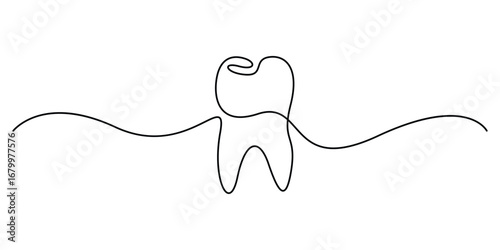 Human teeth continuous one line drawing. Single line minimal outline teeth icon. Vector illustration