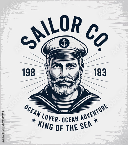 This captivating sailor portrait captures the essence of ocean lovers, showcasing a strong figure framed by elements that speak to adventure and the beauty of the sea.
