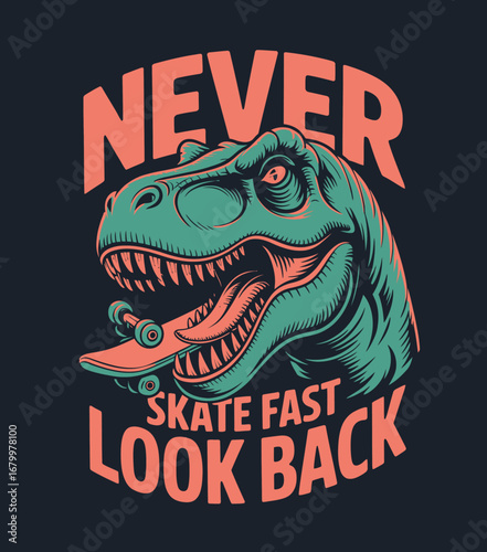 This lively illustration features a skateboarding T-Rex, capturing the carefree essence of youth and adventure, perfect for those who enjoy skate culture and vibrant design.