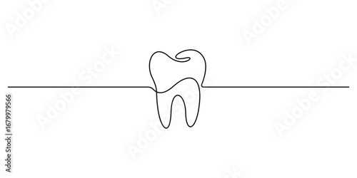 Single continuous abstract line drawing of tooth dental clinic and care concept, Continuous one line drawing of tooth simple dental tooth line art vector illustration