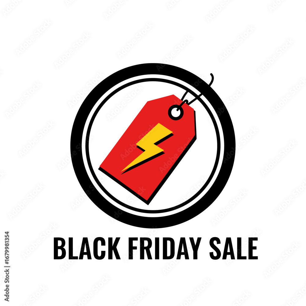 Naklejka premium Black Friday sale announcement with a lightning bolt tag.