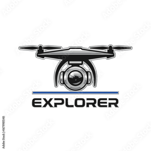 Drone Explorer logo featuring a drone with a camera. Represents aerial photography and videography services.