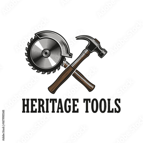 A logo featuring crossed hammer and circular saw.