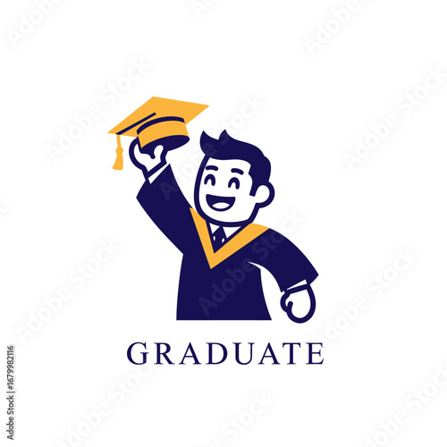 A cheerful graduate celebrates their achievement.  Vector illustration.