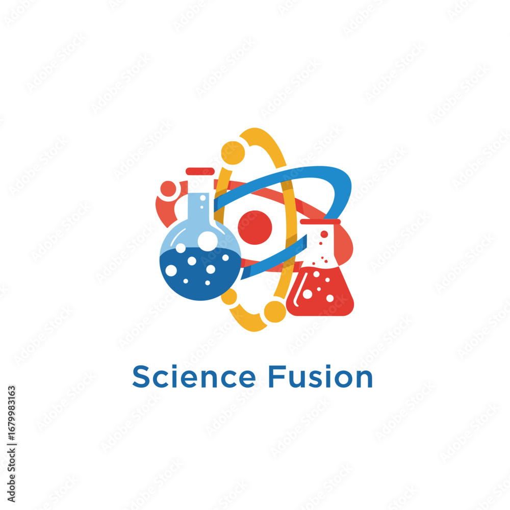 Fototapeta premium Science atom and lab equipment logo vector