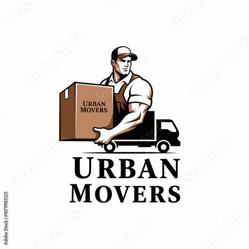 Urban Movers logo featuring a strong man carrying a box and a truck.