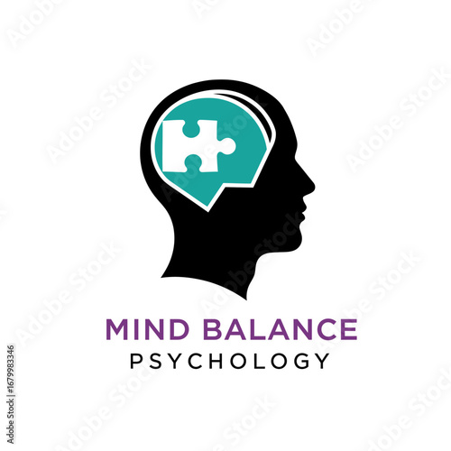 A logo for Mind Balance Psychology, showcasing a head silhouette with a puzzle piece, symbolizing mental wellness.