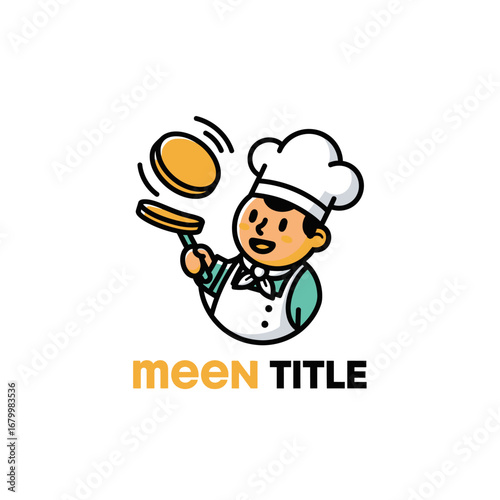 A cheerful cartoon chef logo, tossing pancakes. Perfect for restaurants or food businesses.