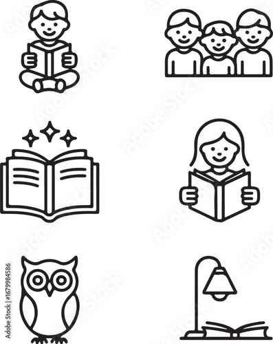 Storytime and Literacy Icon Pack Hand-Drawn Outline Vector Collection for Kids and Families