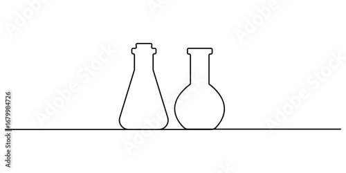Continuous line drawing of Erlenmeyer flask. Single one line of Erlenmeyer flask vector illustration, Test flask one continuous line vector illustration