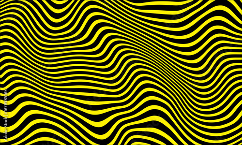 Abstract wavy pattern in black and yellow, creating an optical illusion of depth and movement.
