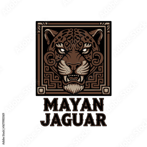 A stylized Mayan jaguar head, a powerful emblem rich in ancient symbolism.