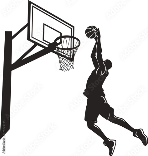 Dynamic basketball player dunking silhouette flat icon design