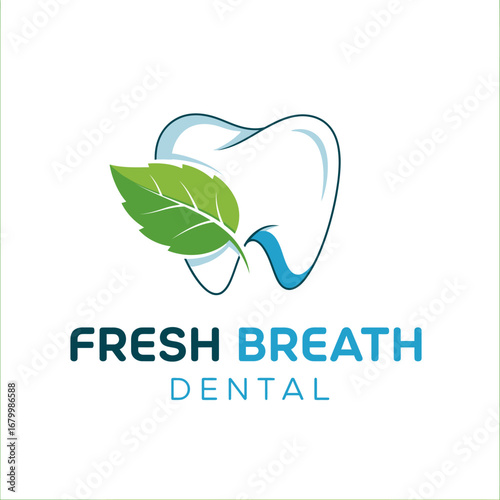 A modern logo for a dental practice.  Features a tooth and a mint leaf.