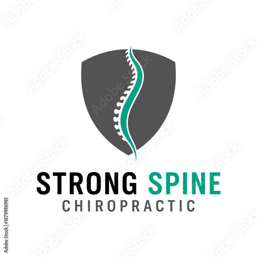 Strong Spine Chiropractic logo.  Shield and spine graphic.