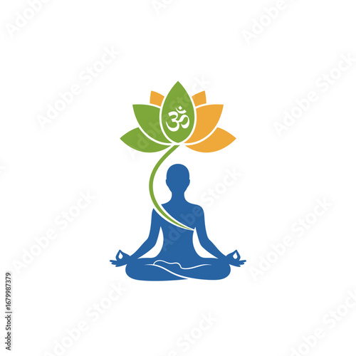 A serene yoga pose with a lotus flower and Om symbol, representing inner peace and spiritual growth.