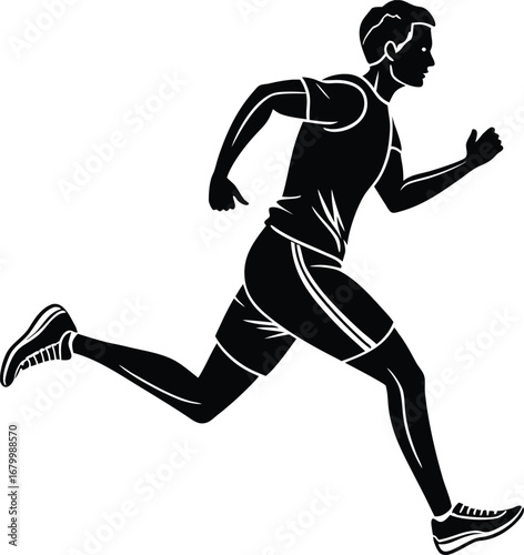 Dynamic running athlete silhouette flat icon for sports and fitness designs