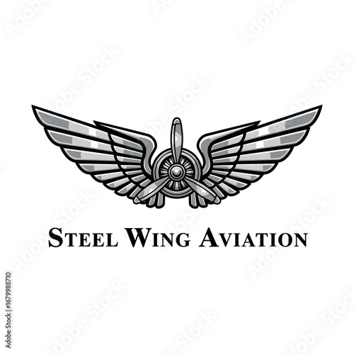 Steel Wing Aviation's logo showcases powerful wings and a propeller.