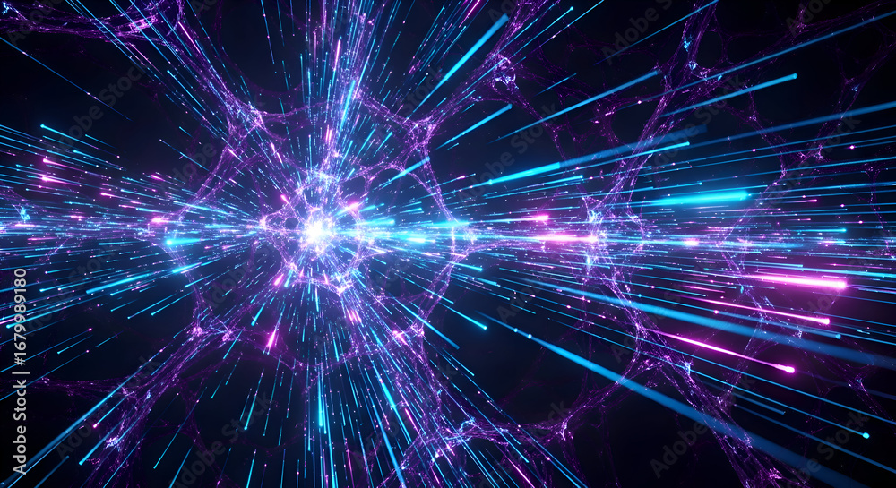 Fototapeta premium Futuristic Blue and Purple Abstract Data Stream Explosion