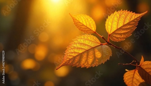 Close-up of shimmering golden leaves, bathed in ethereal light, evoking a sense of ancient magic and mystical wonder Perfect for fantasy, fairytale, and spiritual themes , fantasy, leaves