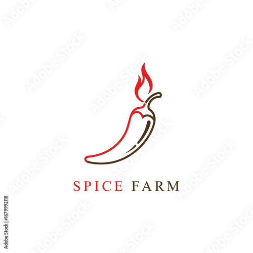 A minimalist logo for a spice farm, featuring a fiery chili pepper.