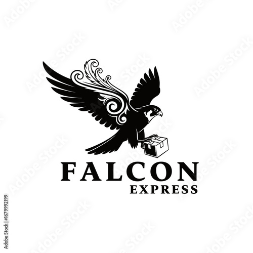 A falcon carrying a package, symbolizing fast delivery.