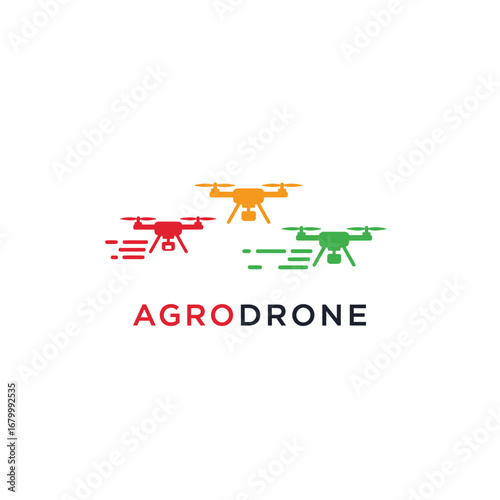 Agro drones logo featuring three colorful drones symbolizing efficiency in agriculture.