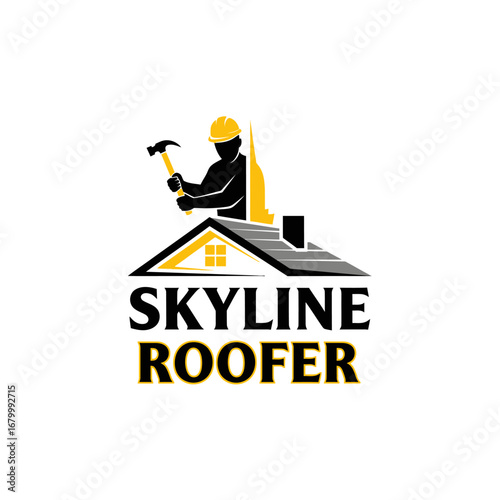 Skyline Roofer logo featuring a worker on a roof.