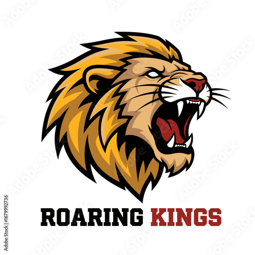 A roaring lion head logo design. Perfect for sports teams or brands.