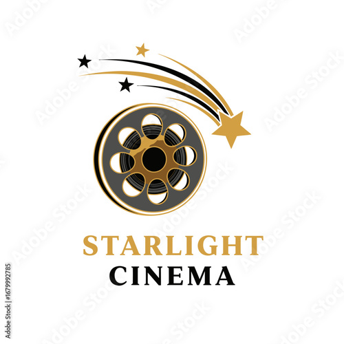 Starlight Cinema logo featuring a film reel and shooting stars.