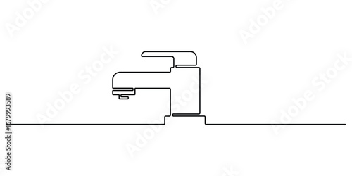 Water faucet in one continuous line drawing illustration. One line drawing illustration of tap water. International handwashing day concept minimal line art. Vector illustration