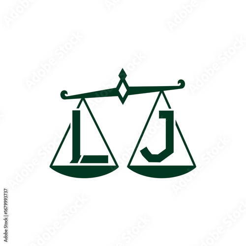 A sophisticated logo featuring scales of justice with the initials LJ, symbolizing law and balance.