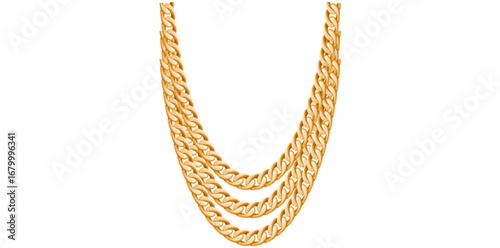 Stunning Golden Chains Isolated On White Background, Antique Jewelry Vector Illustration.	