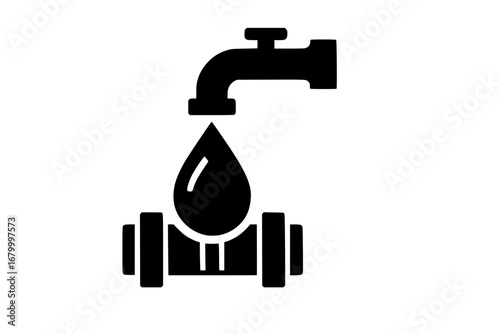 Water faucet dripping black isolated vector design
