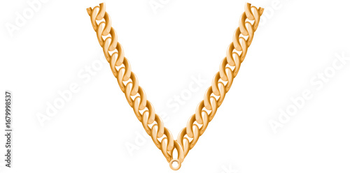 Stunning Golden Chain Isolated On White Background, Antique Jewelry Vector Illustration.	
