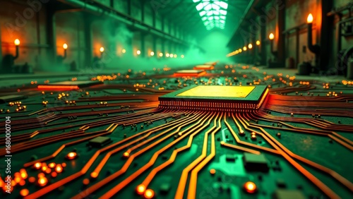 Organic circuit board in abandoned industrial factory