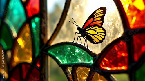 Butterfly on stained glass window