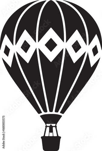 Black hot air balloon with diamond pattern and basket aviation travel